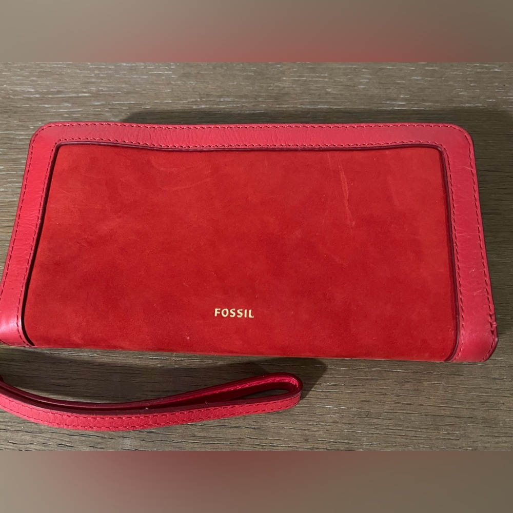 Fossil Leather and Suede Zip Around Clutch